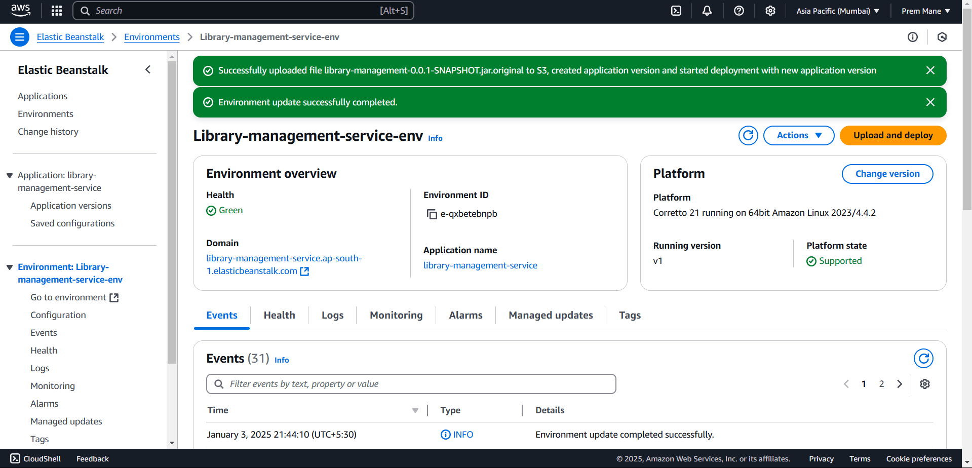 Environment overview after spring boot app deployment