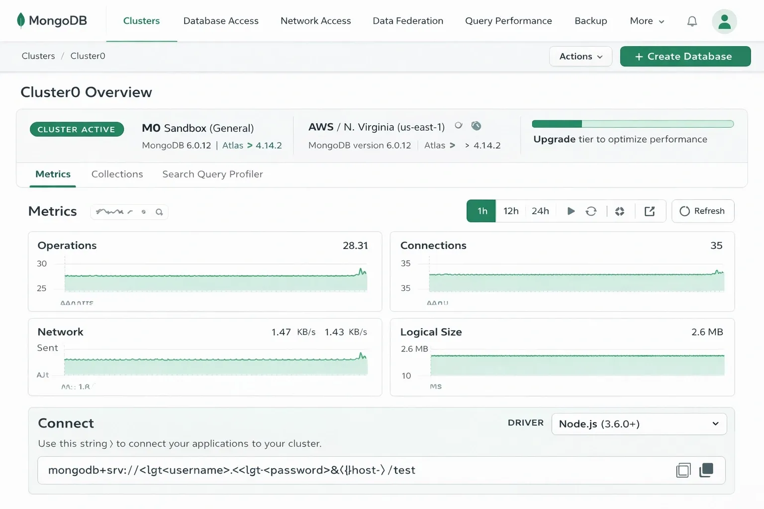 MongoDB Atlas Dashboard Overview