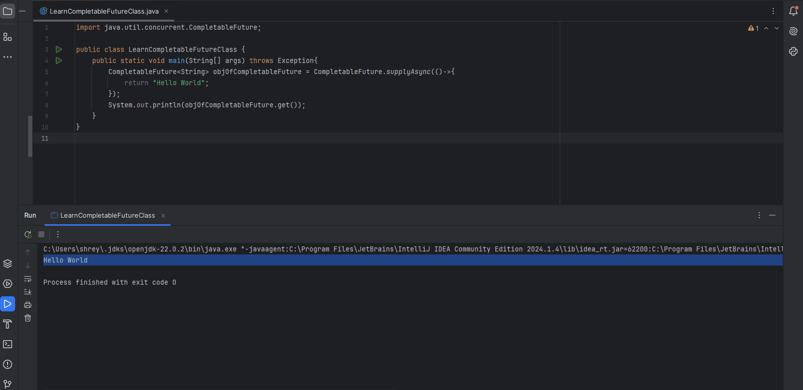 Basic CompletableFuture Example using: Creating a CompletableFuture Class