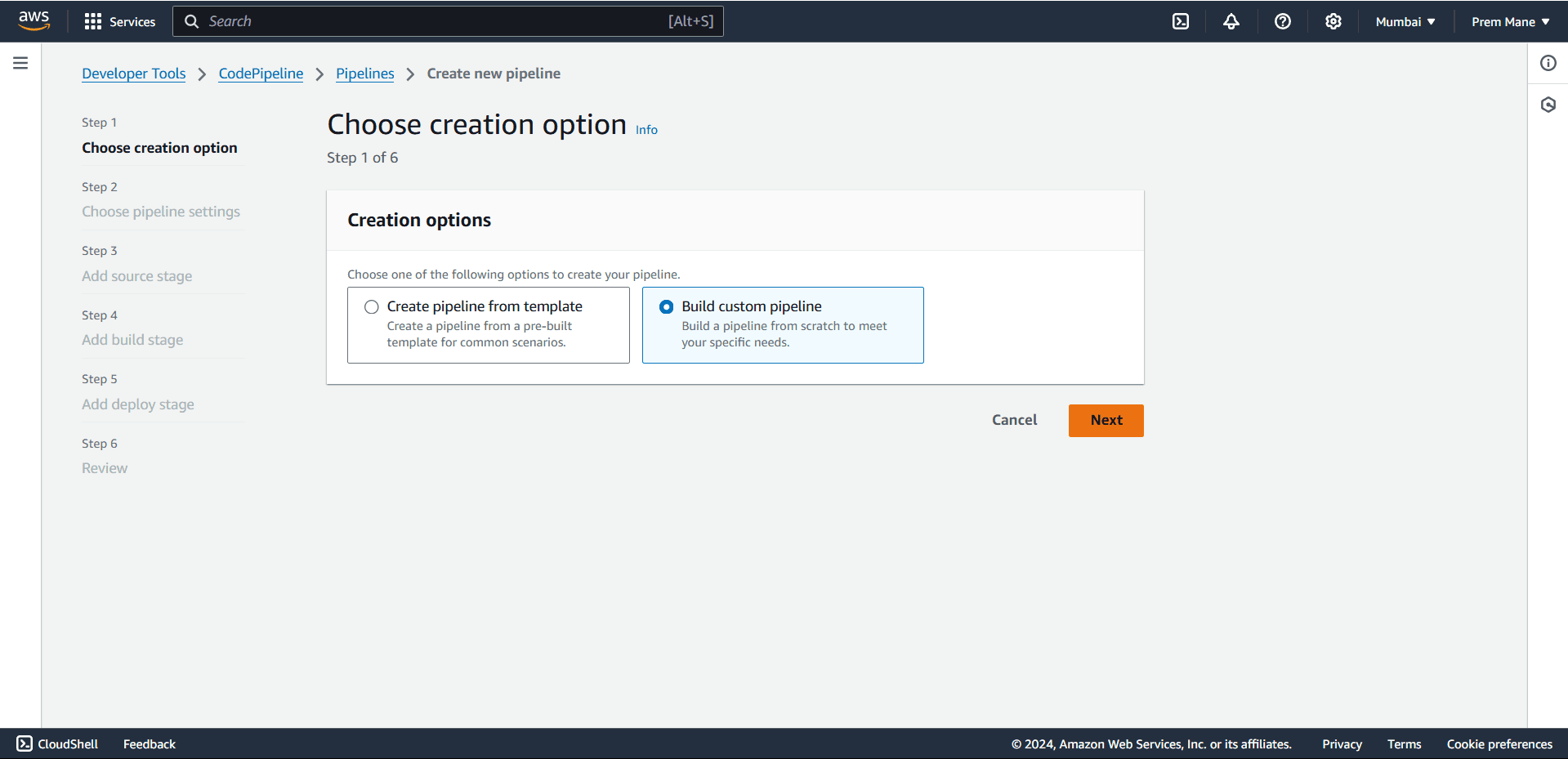 Choose creation option