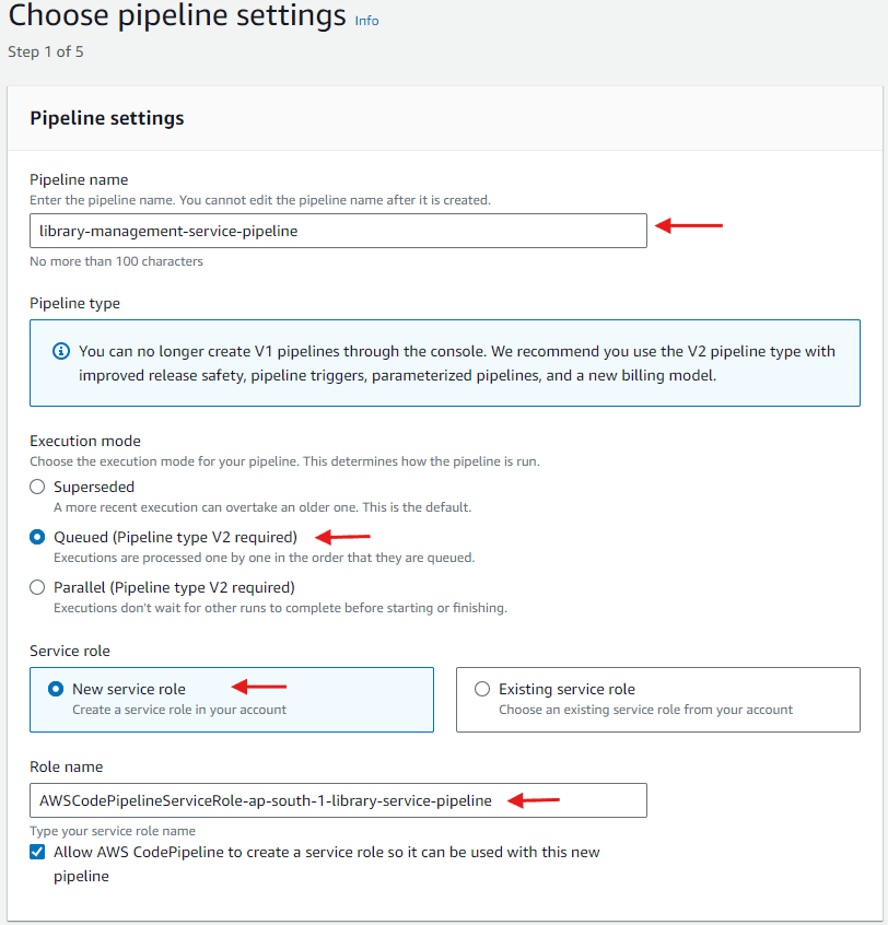 Choose Pipeline settings