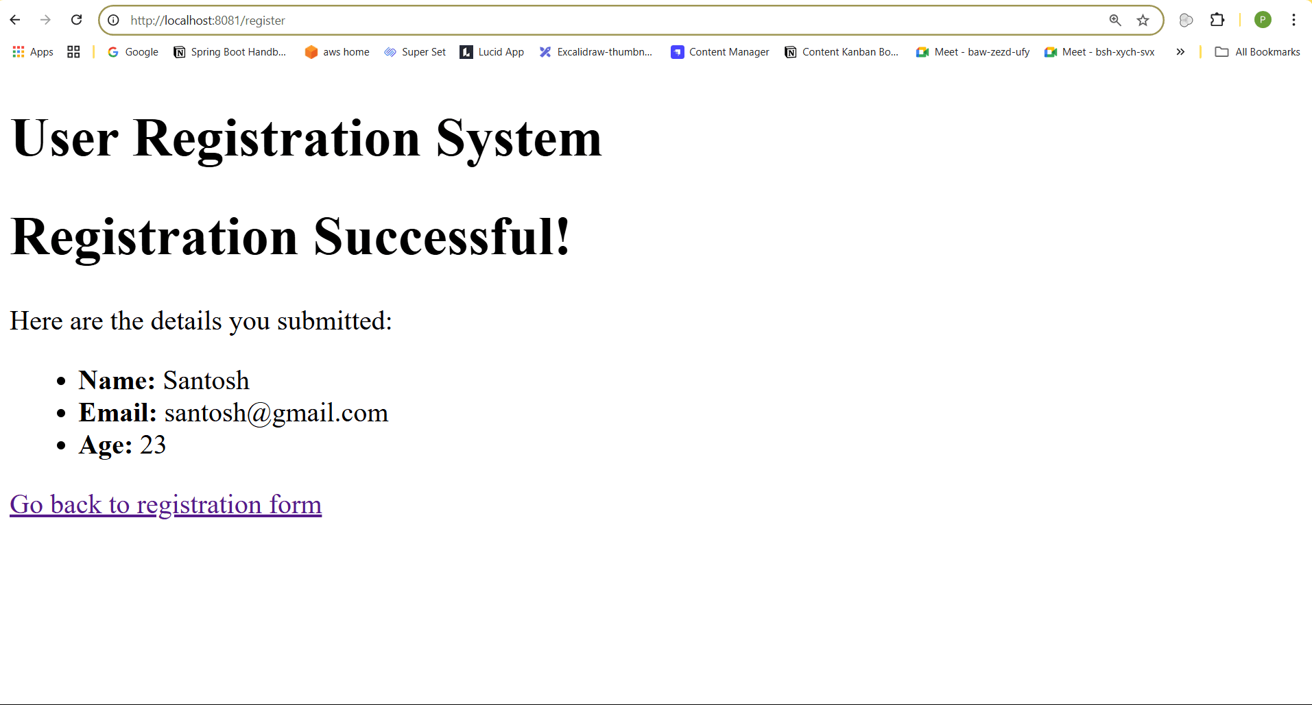 Registration success page